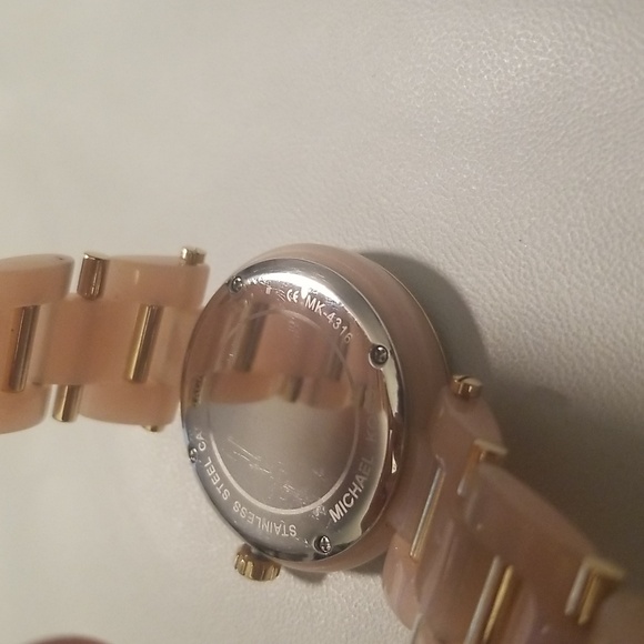 Women's Michael Kors Stainless Steel Pink Resin & Goldtone Link Bracelet Band - Picture 8 of 11